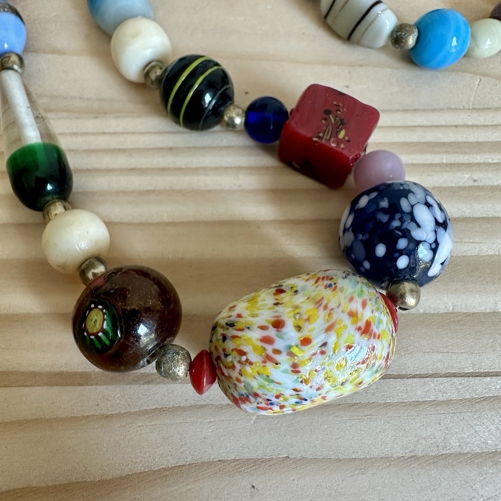 VTG Beaded Necklace 22 Inch Artisan Lamp Art Glass Multicolor Freeform Hippie - Picture 3 of 8